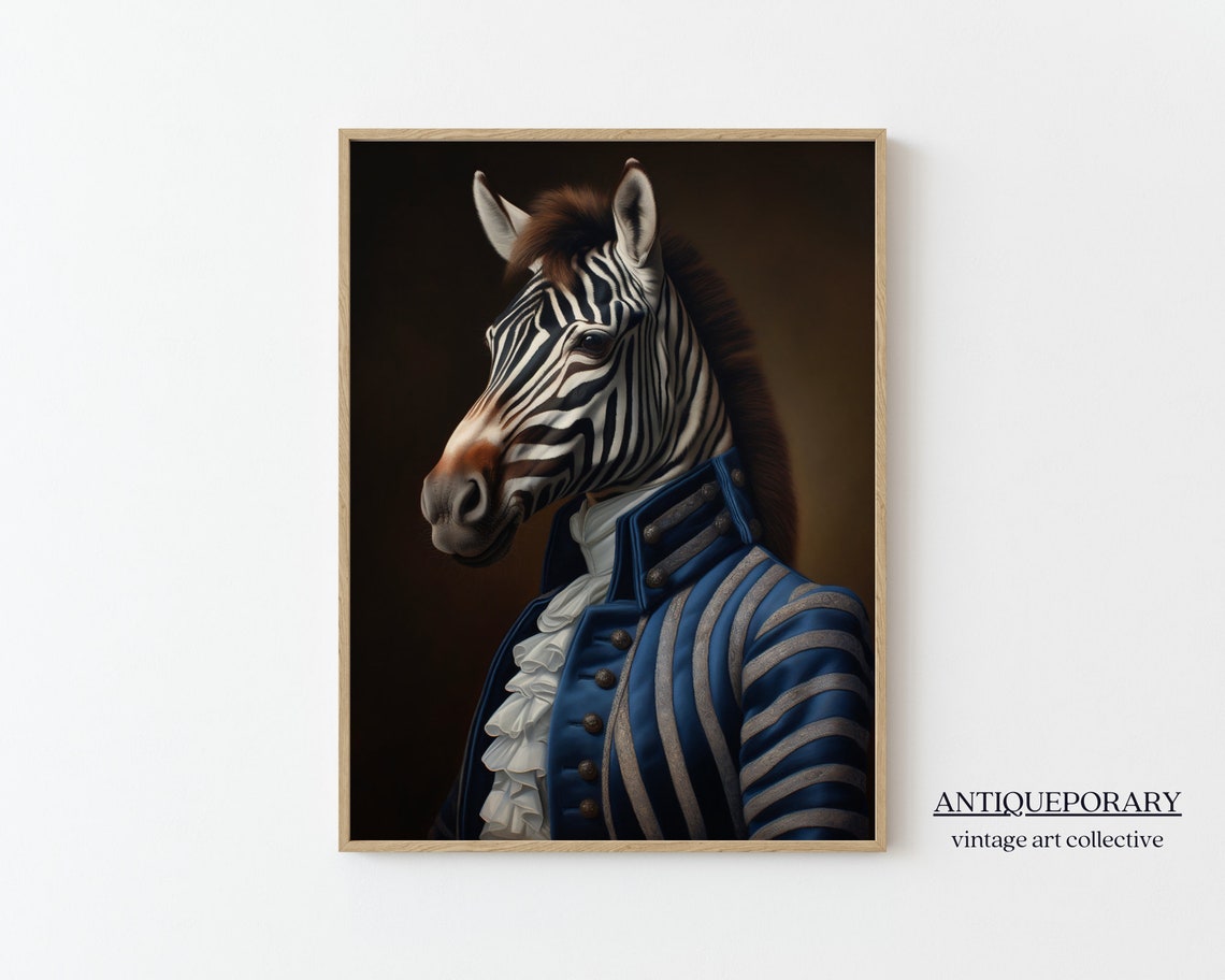 Regal Zebra Navy Uniform Coat Vintage Animal Portrait Poster