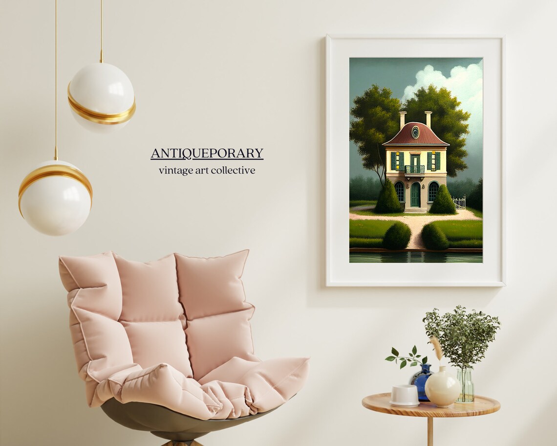 French Country House Mansard Roof Riverside Garden Vintage Poster - Image 6
