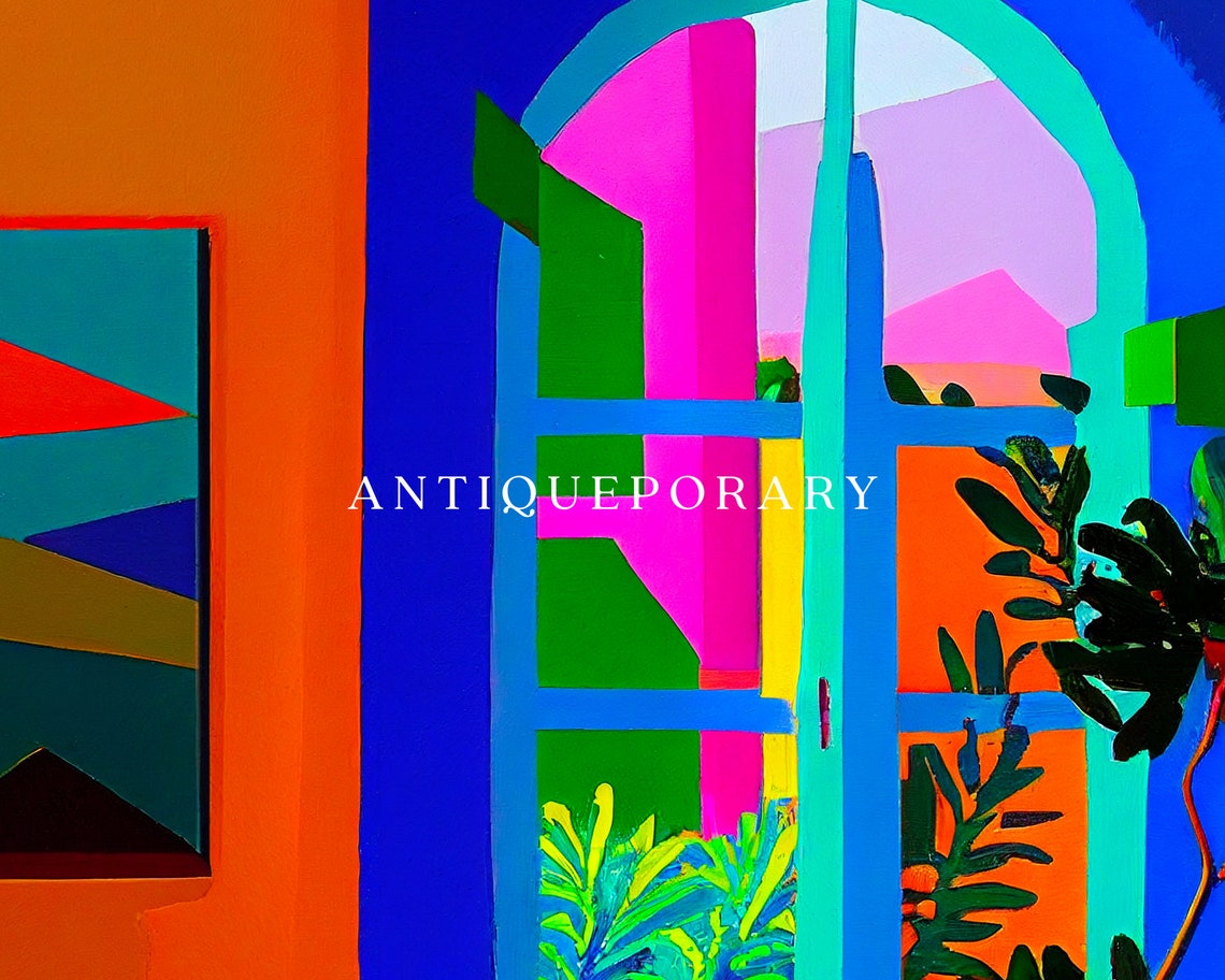 Fauvist Colorful Interior with Window Plants Bold Art Poster - Image 3