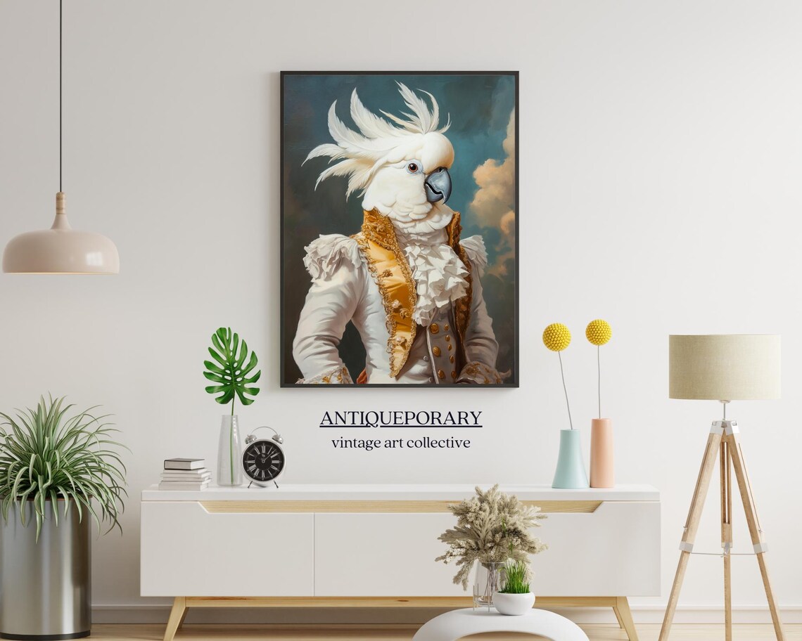 White Cockatoo Gold Military Coat Majestic Bird Portrait Poster - Image 3