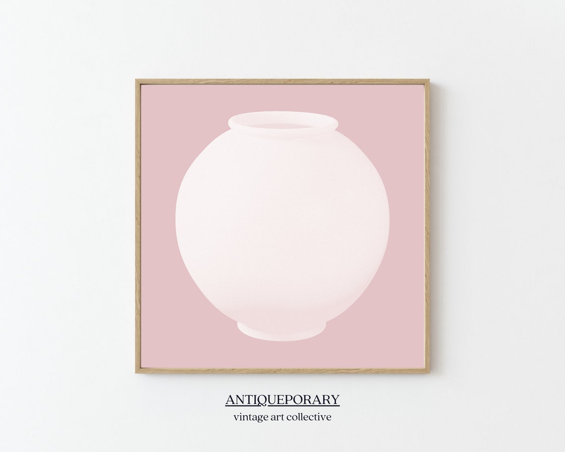 Minimalist White Porcelain Vase on Dusty Pink Abstract Poster