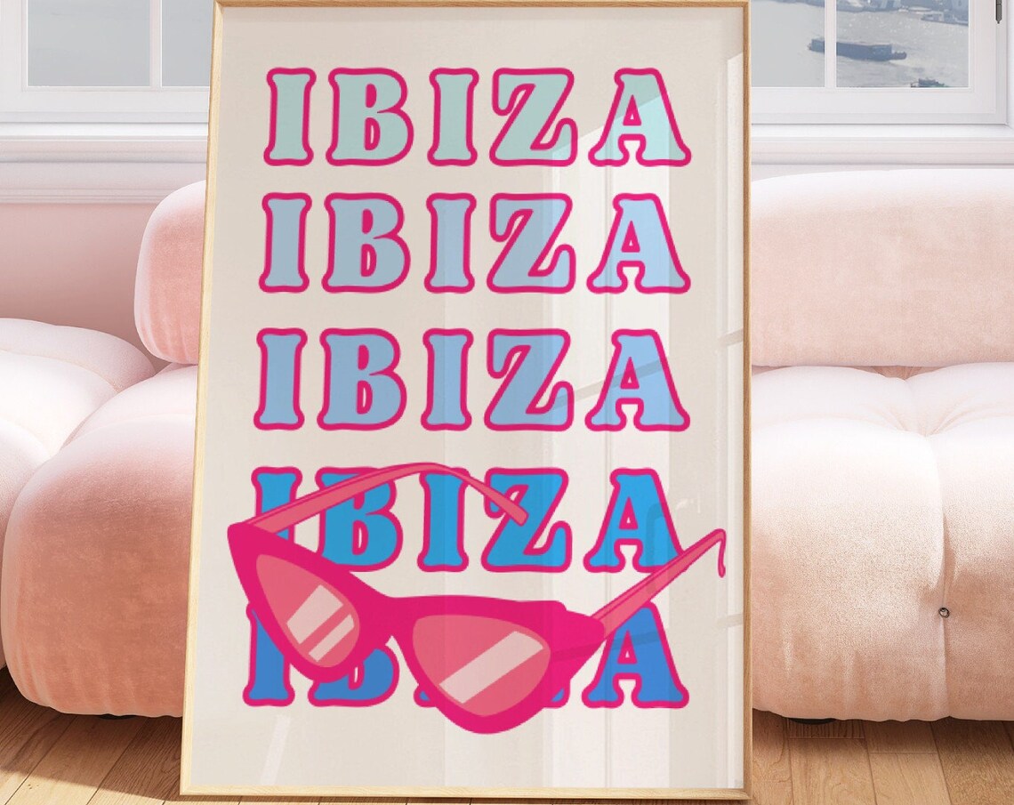 Ibiza Repeat Blue Pink Sunglasses Trendy Summer Travel Poster - Image 4