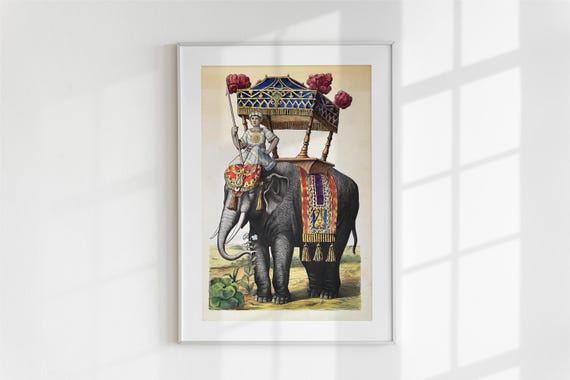 Vintage Elephant Print Wall Art Gift For Her Decor Royal Artwork Heritage Poster Home