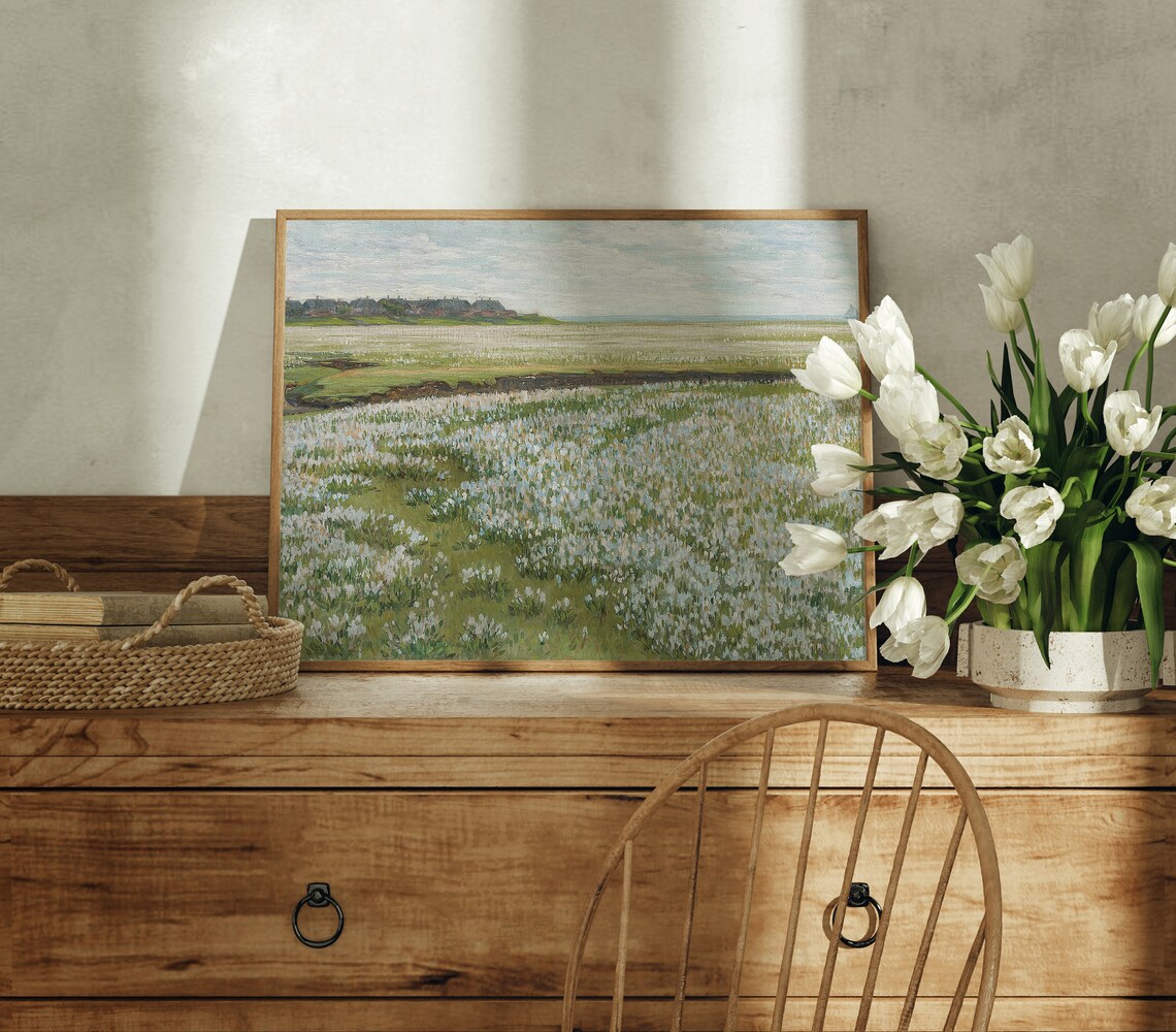 Blooming Flower Field Farmhouses Vintage Coastal Meadow Art Poster - Image 5