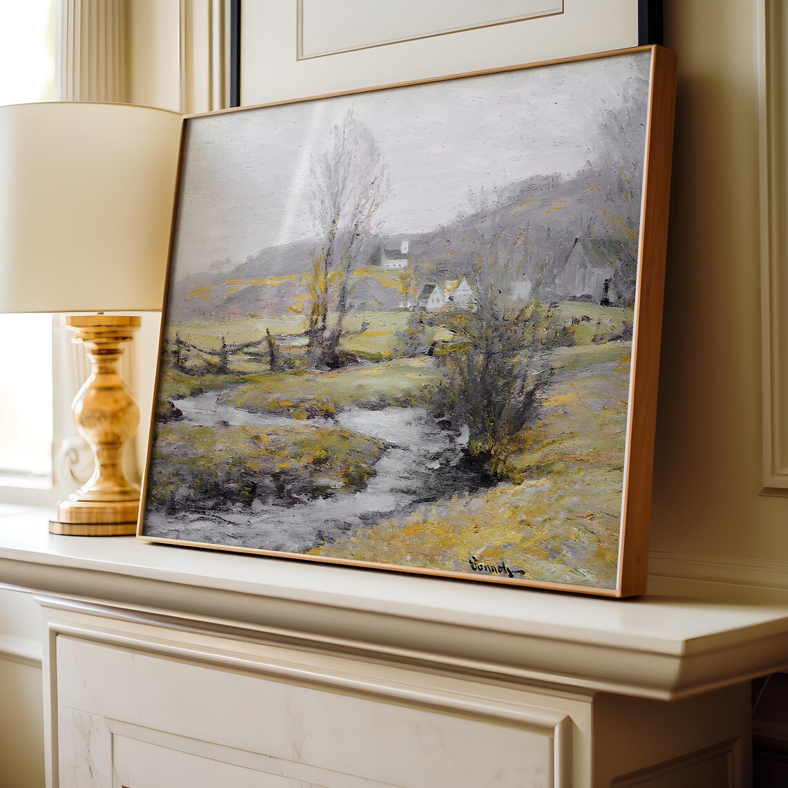 Golden Country Creek Farmhouse Rustic Landscape Vintage Art Poster - Image 3