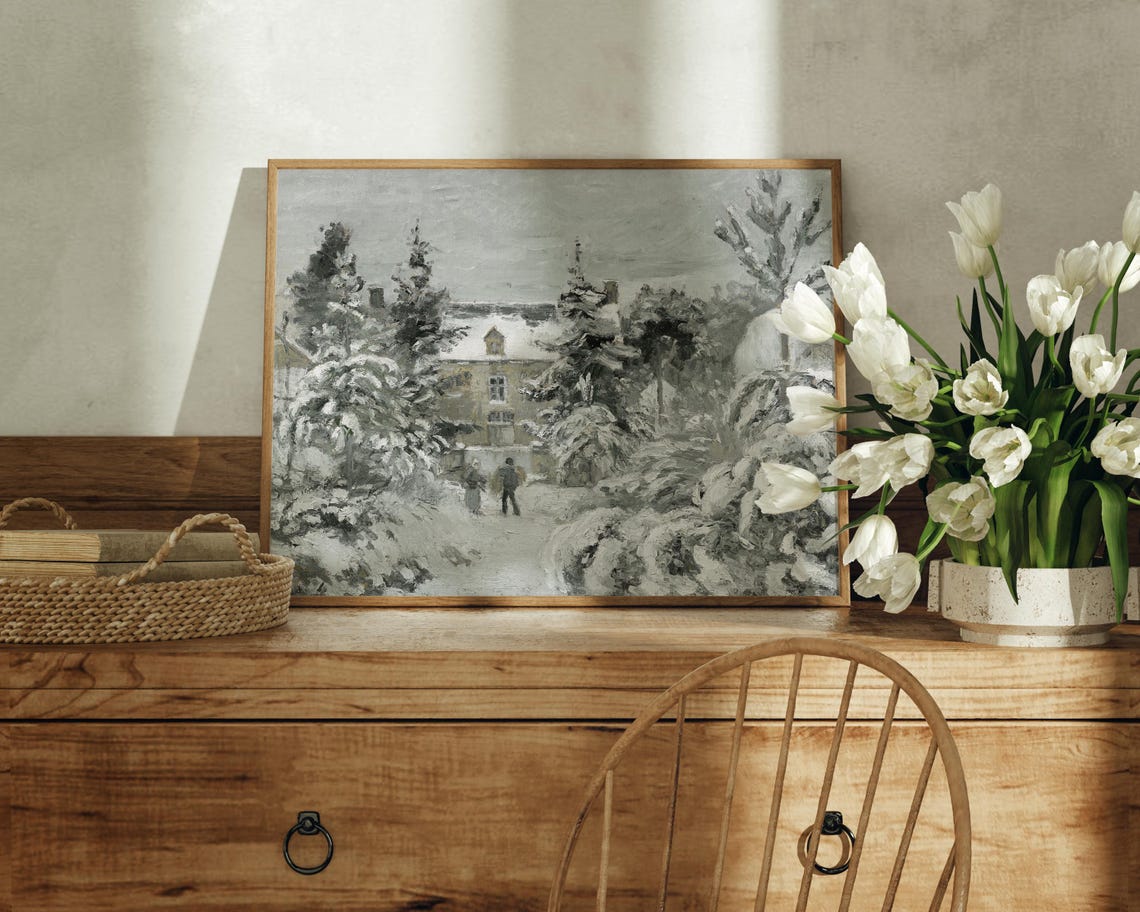 Christmas Winter Landscape Print Christmas Wall Art Holiday Farmhouse Vintage Christmas Painting Farmhouse Decor Snowy Landscape Print - Image 4