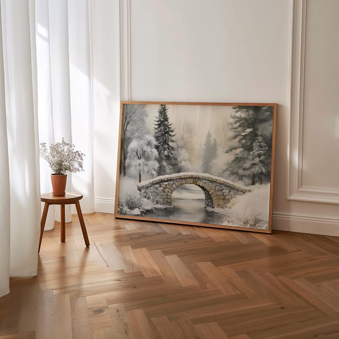 Vintage Farmhouse Winter Print Christmas Wall Decor Holiday Farmhouse Vintage Christmas Painting Farmhouse Decor Snowy Landscape Print - Image 2