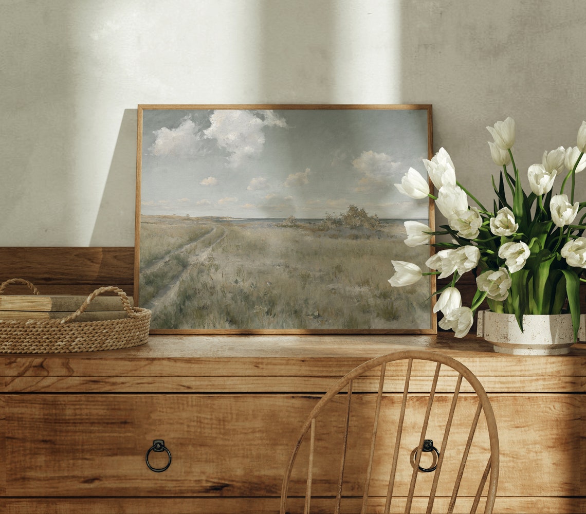 Coastal Dunes Path to Sea Pale Sky Vintage Landscape Art Poster - Image 2