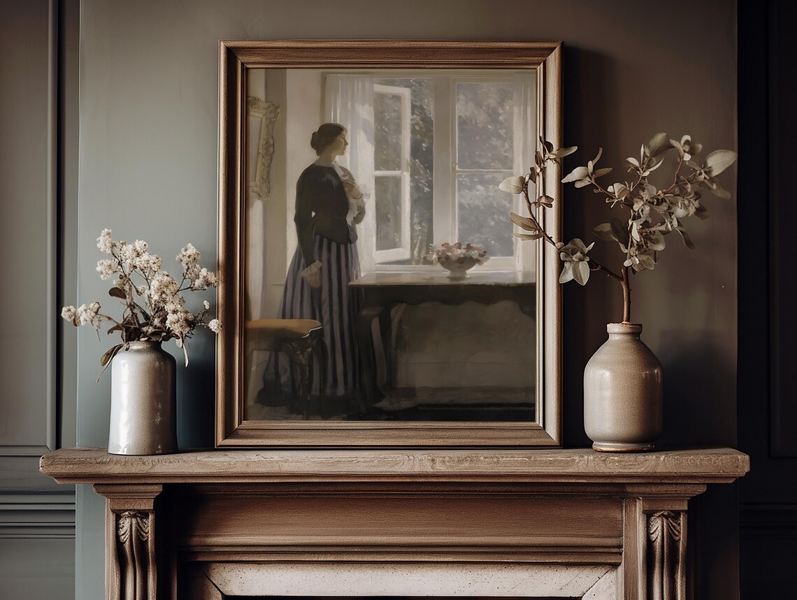 Woman by Sunlit Window Vintage Interior Painting Antique Art Poster - Image 5