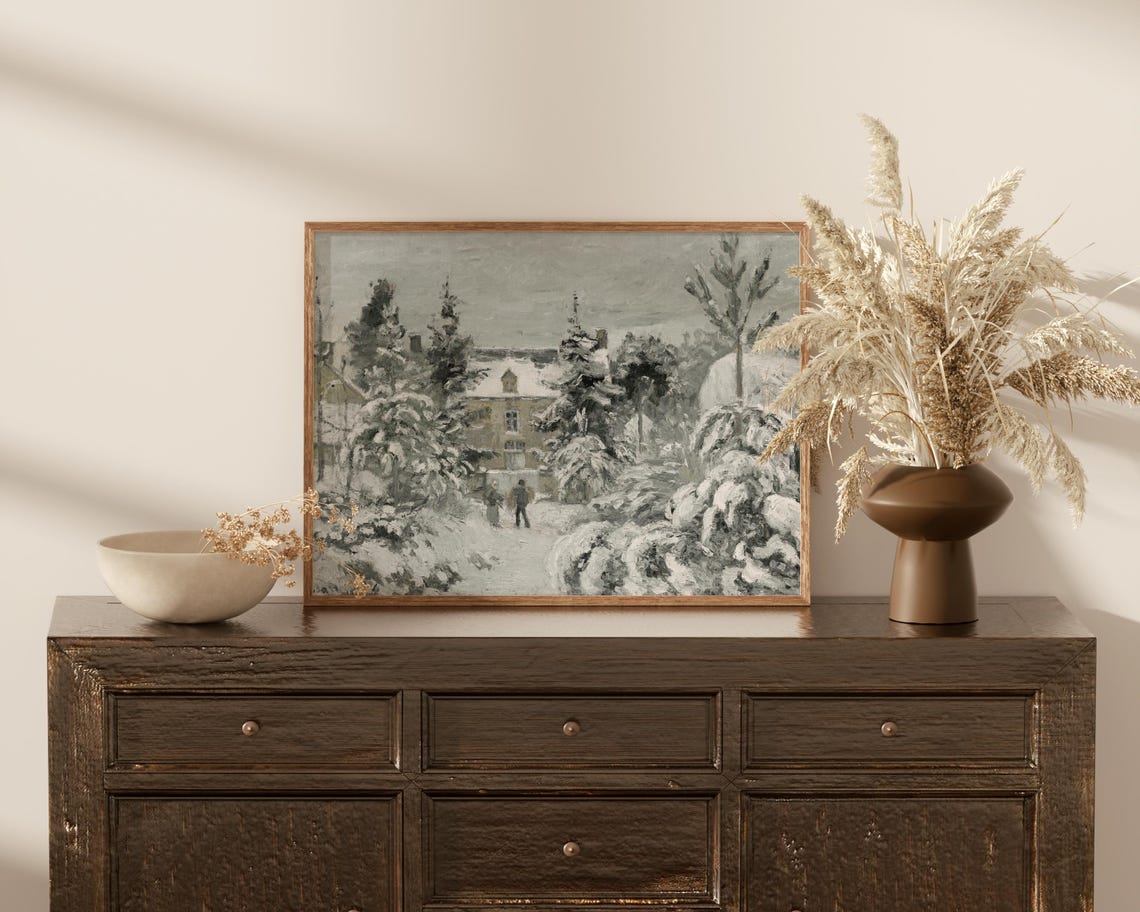 Christmas Winter Landscape Print Christmas Wall Art Holiday Farmhouse Vintage Christmas Painting Farmhouse Decor Snowy Landscape Print - Image 3