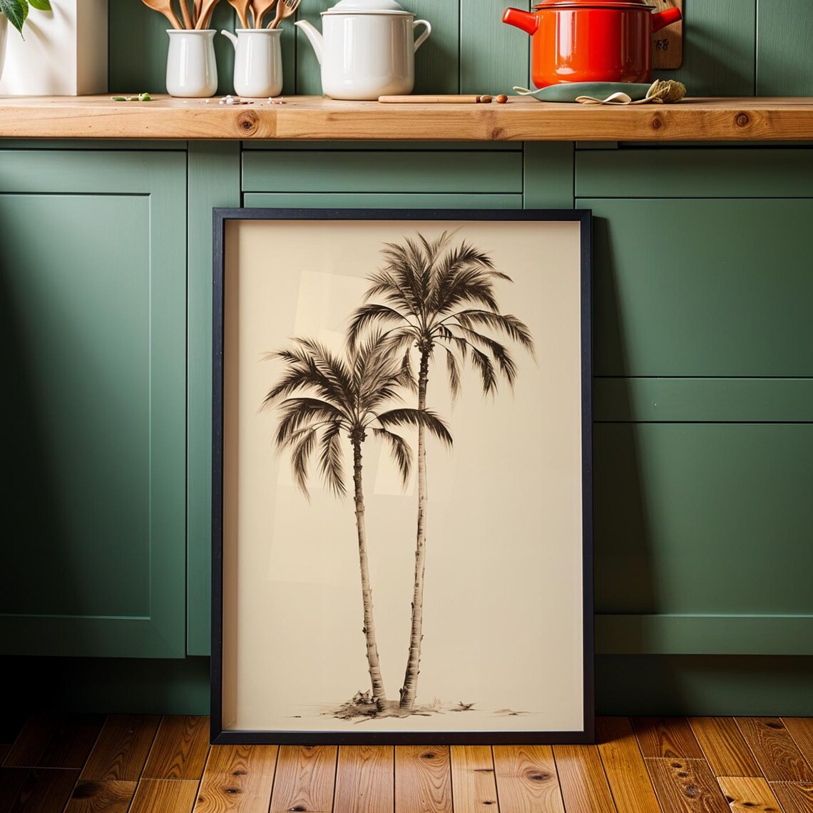Vintage Palm Tree Sketch Print, Coastal Botanical