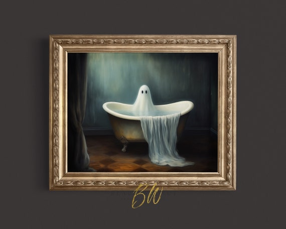 Halloween Ghost In Vintage Bath Tub Art Print