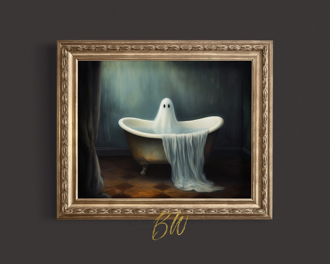Halloween Ghost In Vintage Bath Tub Art Print