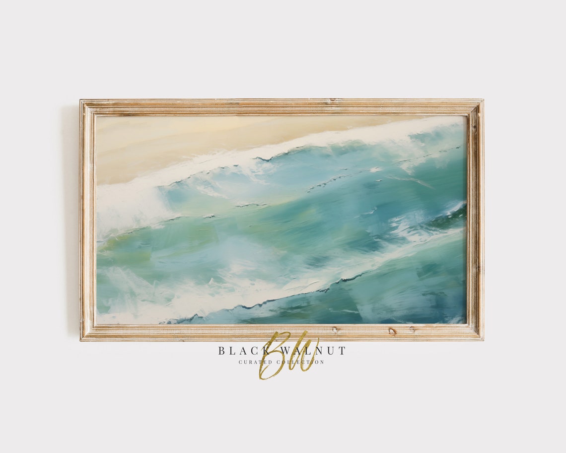 Aerial Turquoise Wave Crest White Foam Abstract Ocean Art Wall Print