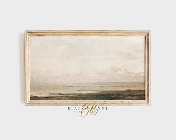 Muted Coastal Sea Under Pale Cloudy Sky Vintage Minimal Landscape Poster