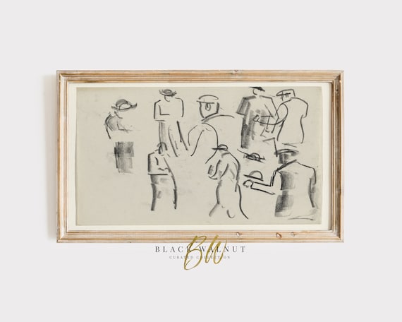 Frame Tv Art Abstract Figure Sketch Vintage Drawing For Frame Tv Antique Line Art Figure Study Neutral Aesthetic