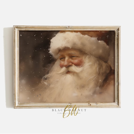 Vintage Santa Print, Neutral Christmas Portrait