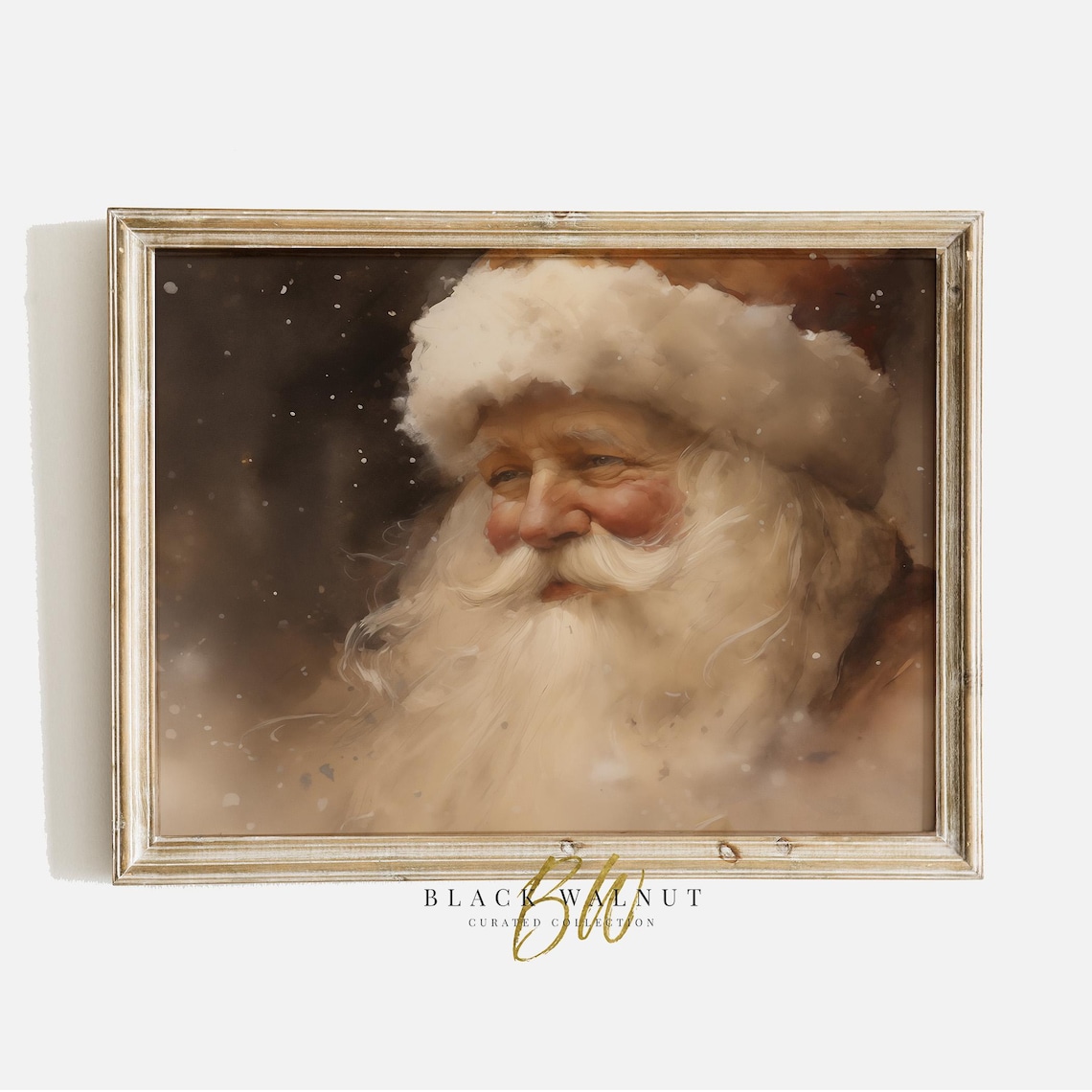 Vintage Santa Print, Neutral Christmas Portrait
