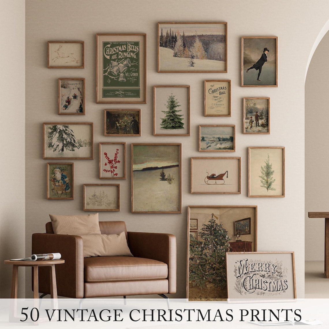 Vintage Christmas Print Set, Holiday Decor Prints