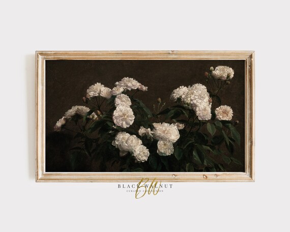 Frame Tv Art Vintage Floral Painting Antique Oil Painting French Country Floral Still Life Moody Art Vintage Botanical