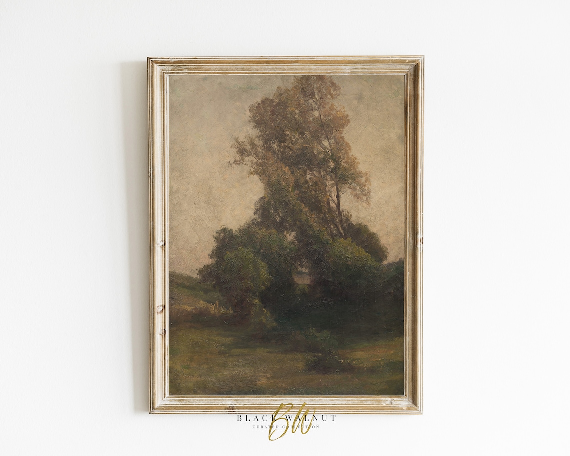Dark Moody Antique Landscape Large Trees Vintage Country Art Poster