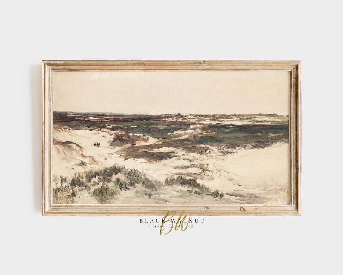 Windswept Beach Dunes Muted Coastal Vintage Landscape Painting Poster