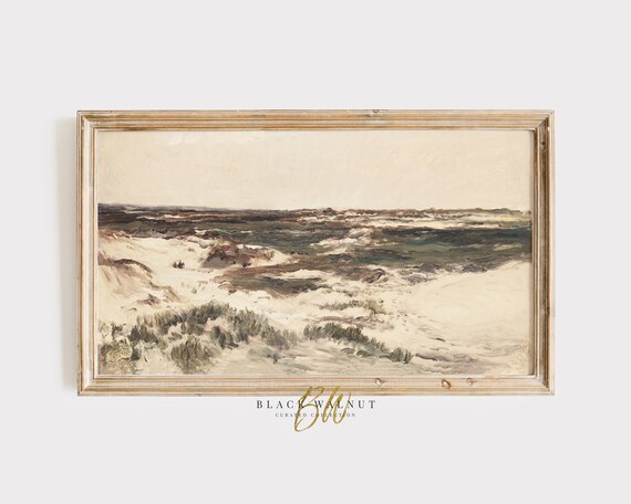 Windswept Beach Dunes Muted Coastal Vintage Landscape Painting Poster