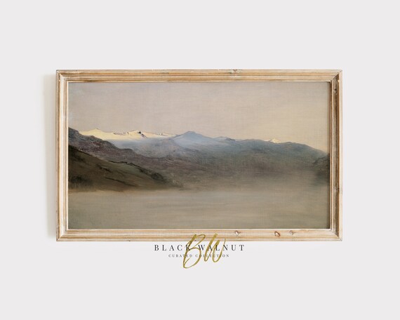 Frame Tv Art Moody Mountain Landscape Vintage Oil Painting Fall Winter Landscape Dark Rustic Country Farmhouse Tv Screensaver