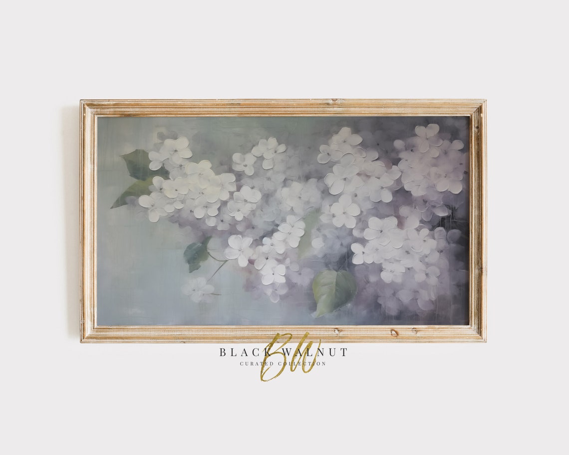 Muted Blue Hydrangea Flowers Soft Vintage Botanical Painting Art Print