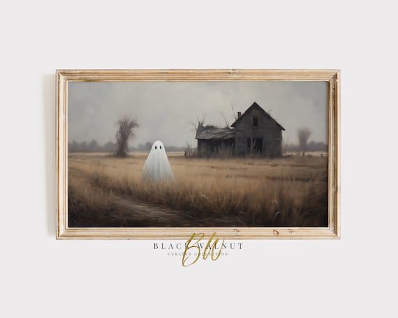 Ghost In Golden Wheat Field Abandoned Barn Moody Vintage Halloween Print