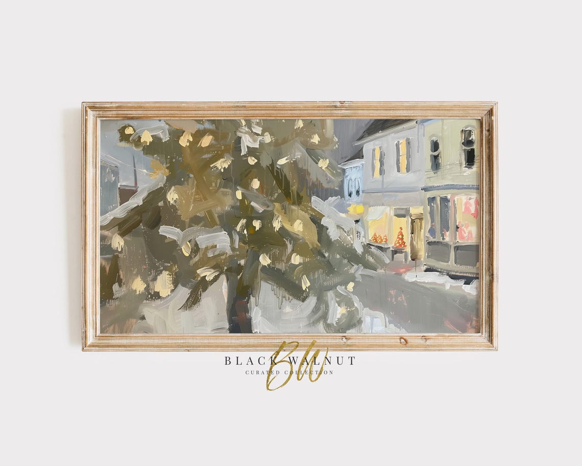 Abstract Snowy Christmas Tree Downtown Street Holiday Scene Poster