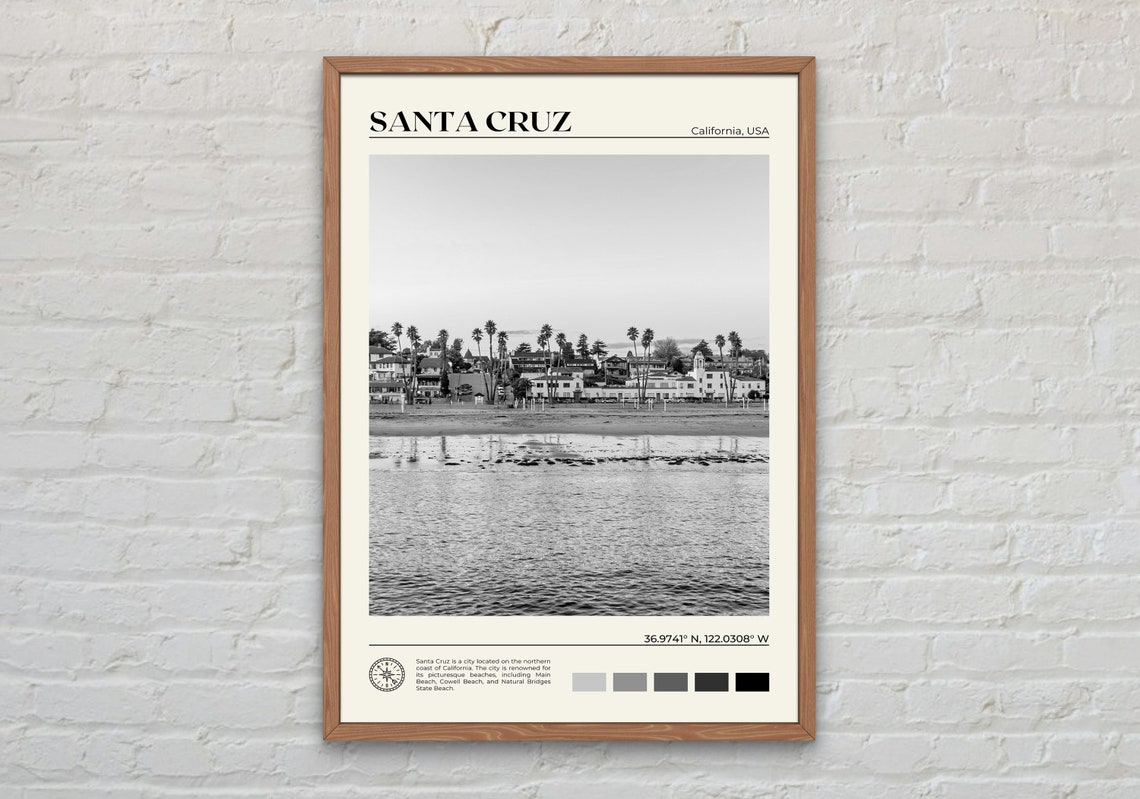 Black And White Santa Cruz Print Santa Cruz Wall Art Santa Cruz Poster Santa Cruz Photo Santa Cruz Poster Print California Usa