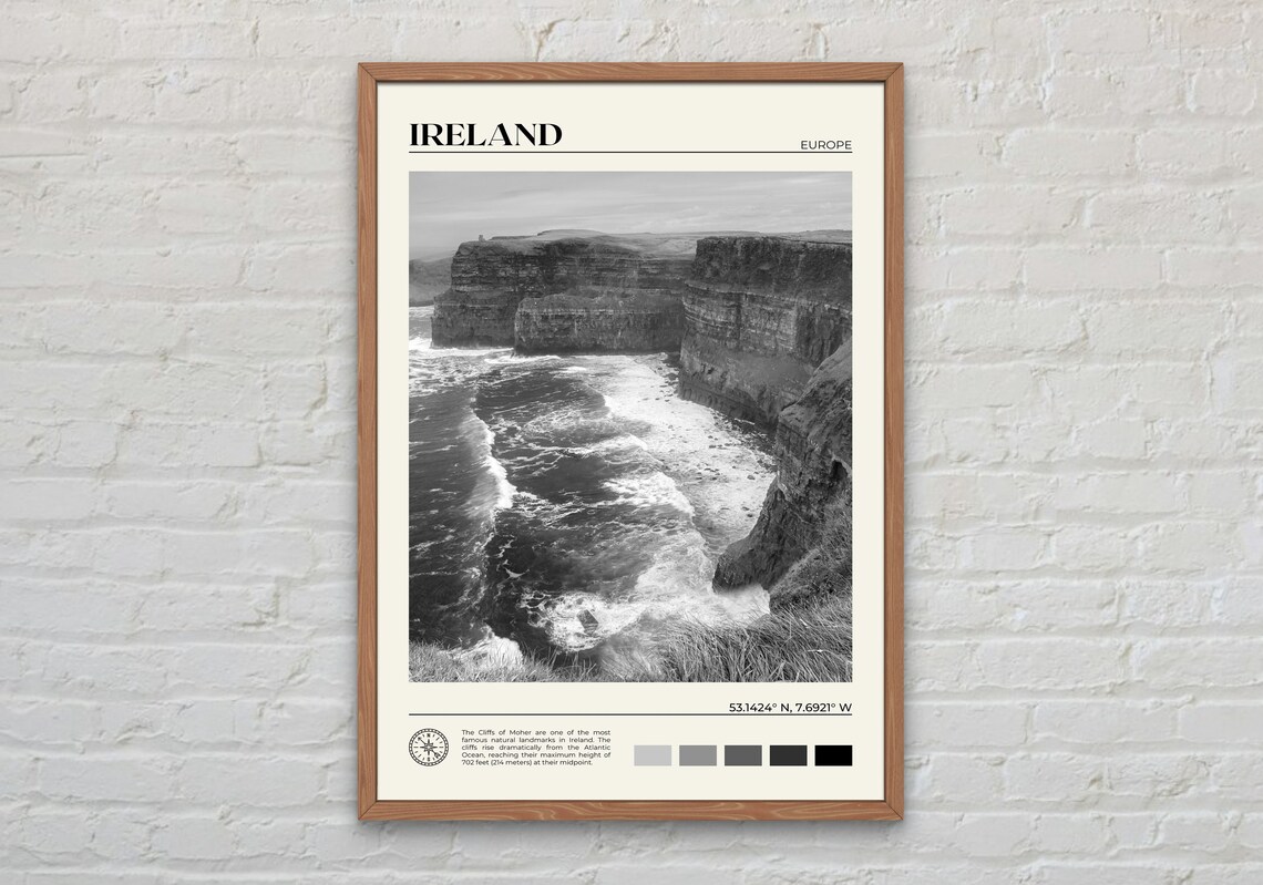 Ireland Black and White Travel Poster Art Print