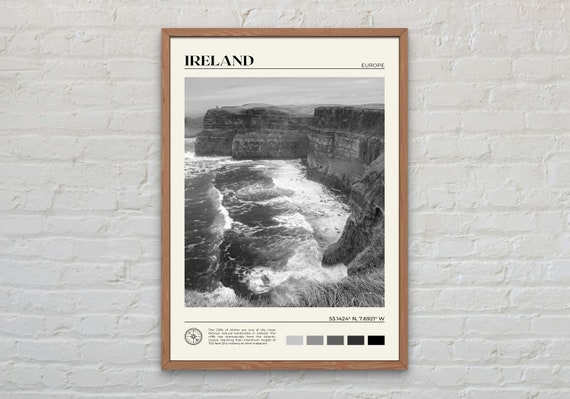 Ireland Black and White Travel Poster Art Print