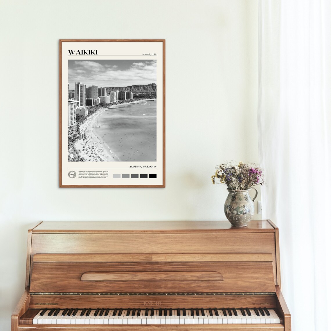 Waikiki Black and White Travel Poster, Hawaii - Image 2
