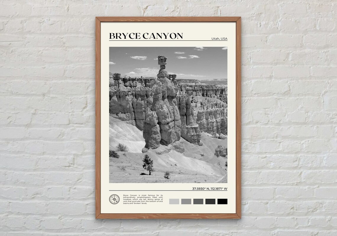 Bryce Canyon National Park Black and White Travel Poster