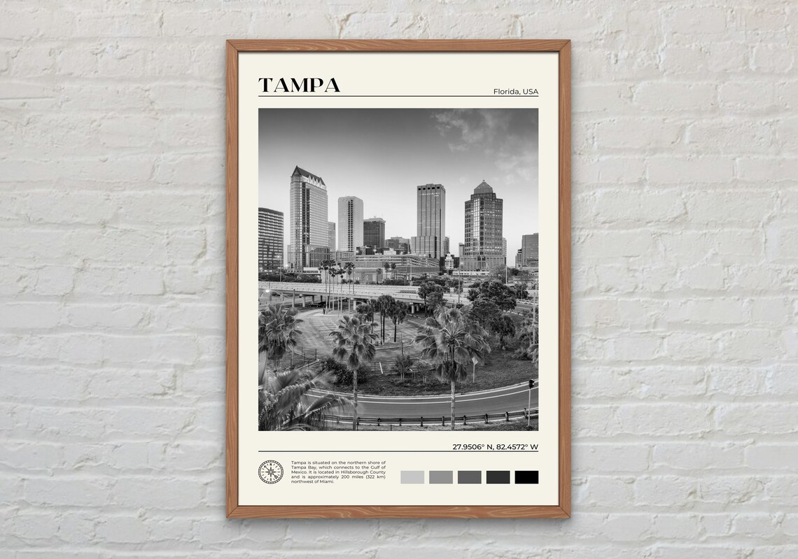 Tampa Black And White Travel Poster, Florida