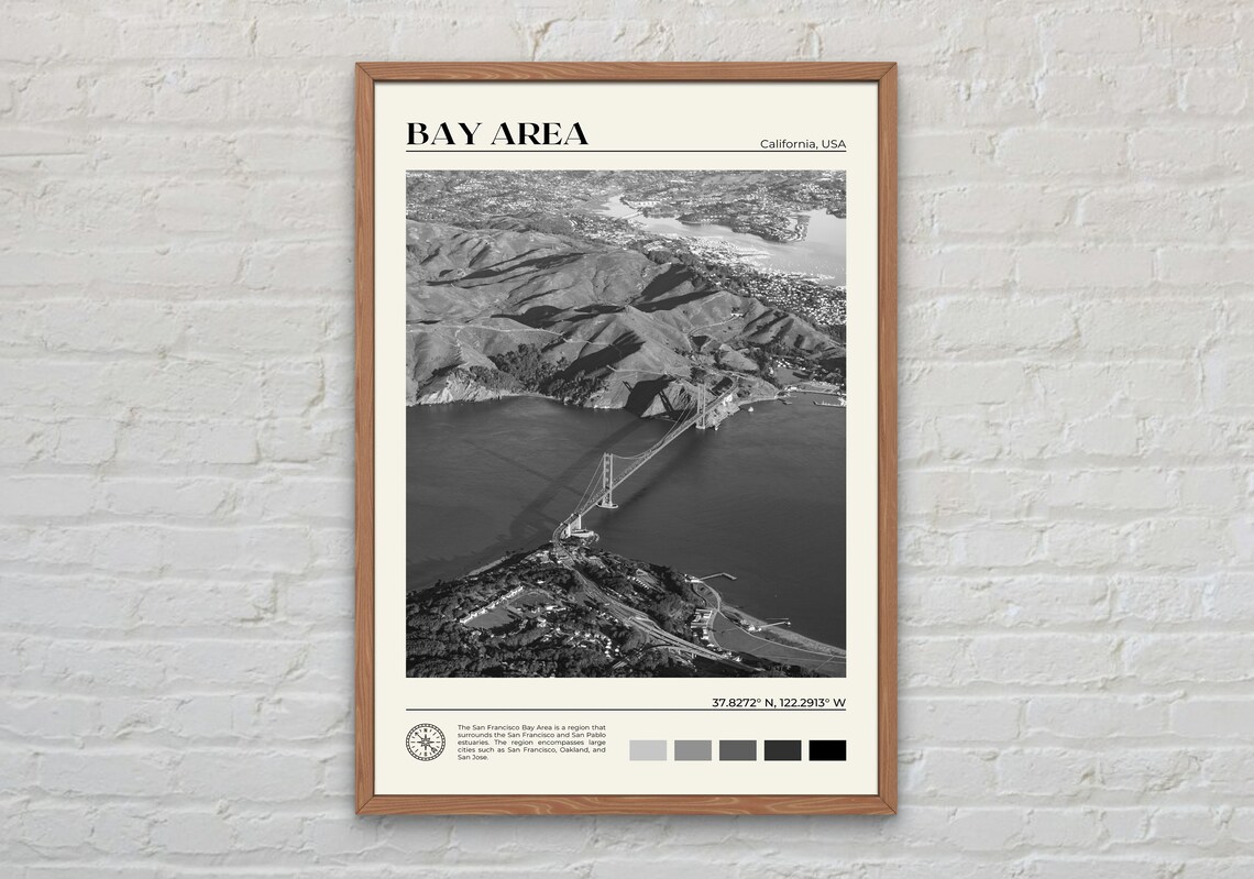 San Francisco Bay Area Black and White Travel Poster