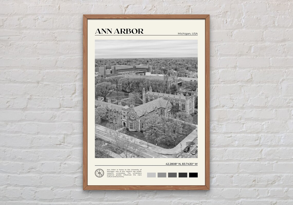 Ann Arbor Black and White Travel Poster, Michigan