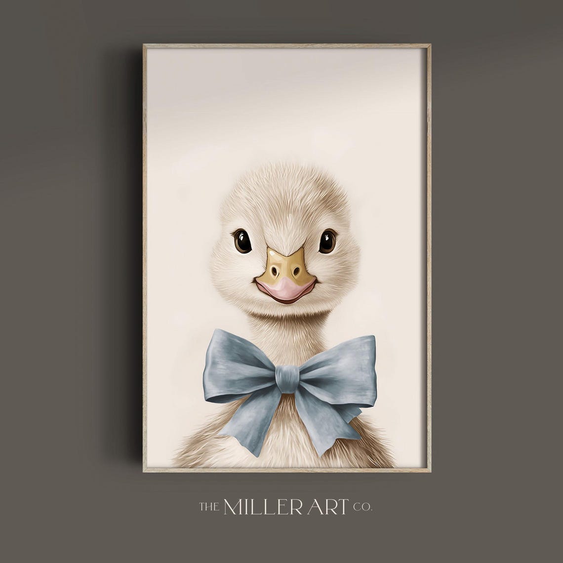 Cute Baby Goose With Blue Bow Whimsical Nursery Animal Wall Art