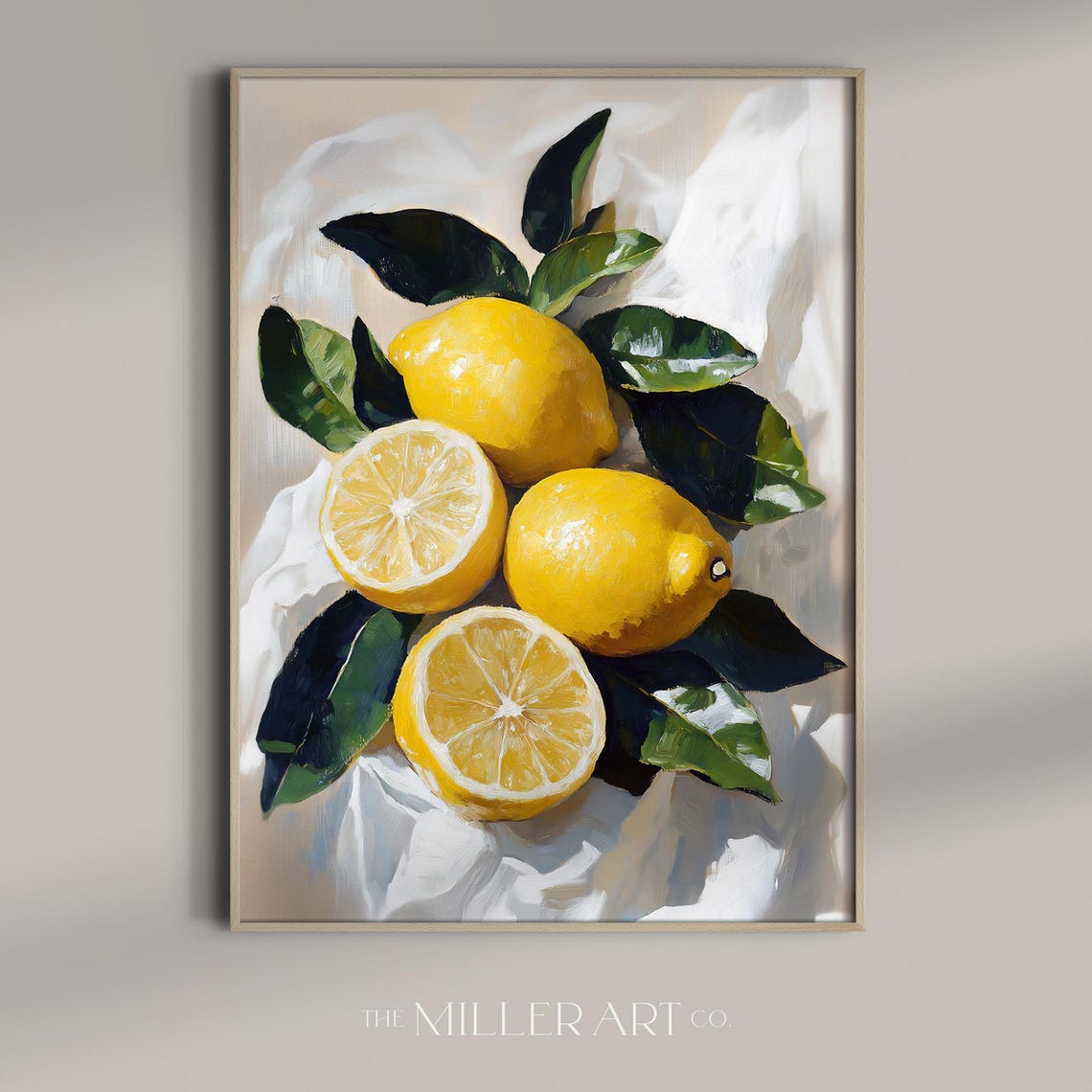 Lemon Still Life Oil Painting Style Mediterranean Kitchen Poster