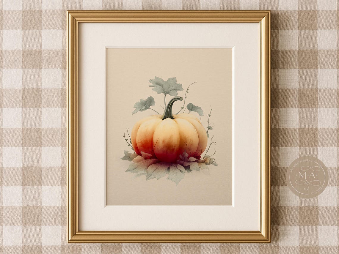Watercolor Pumpkin Print Cozy Autumn Farmhouse Rustic Decor Wall Art