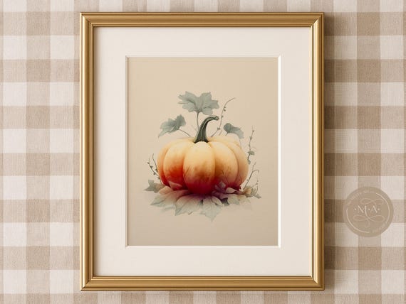 Watercolor Pumpkin Print Cozy Autumn Farmhouse Rustic Decor Wall Art