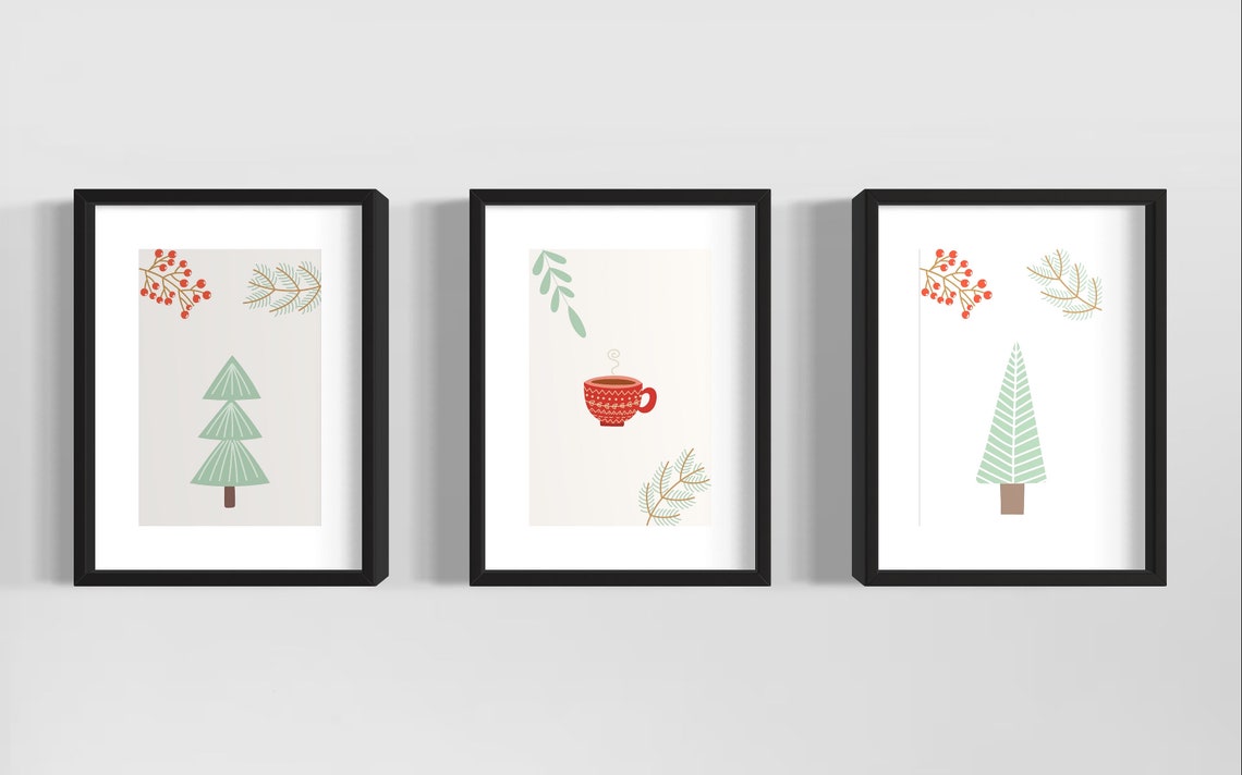Minimalist Christmas Tree Berries Pine Branch Modern Wall Poster - Image 6