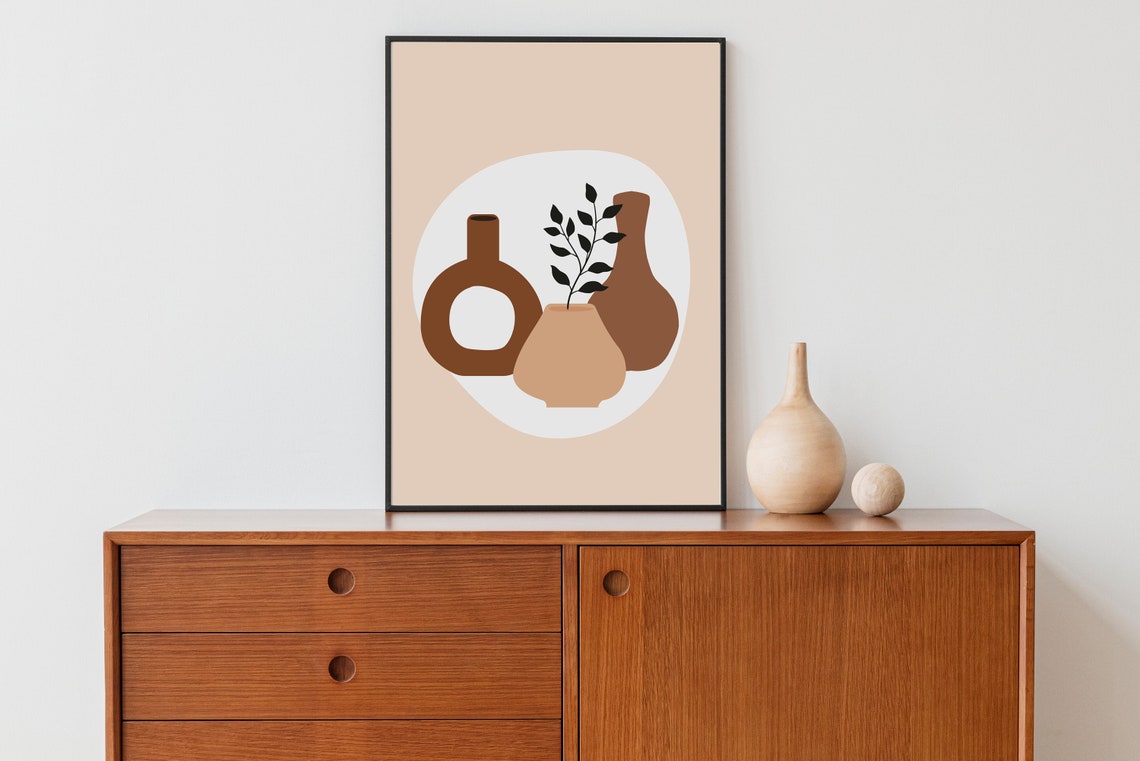 Boho Terracotta Clay Vases Abstract Botanical Earth Tones Poster
