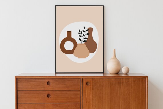 Boho Terracotta Clay Vases Abstract Botanical Earth Tones Poster