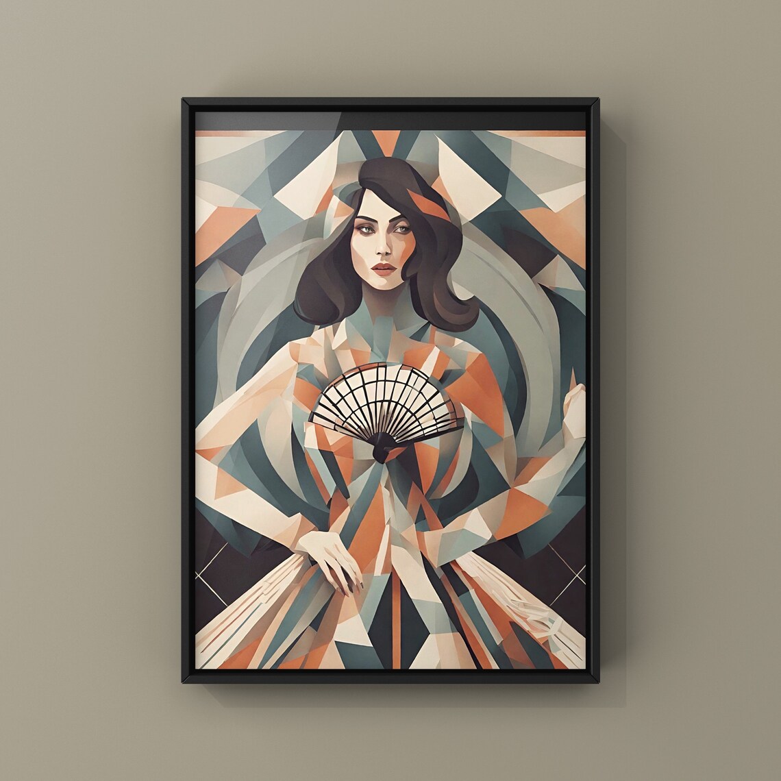 Art Deco Woman Portrait Geometric Cubist Fan 1920s Style Vintage Poster - Image 3