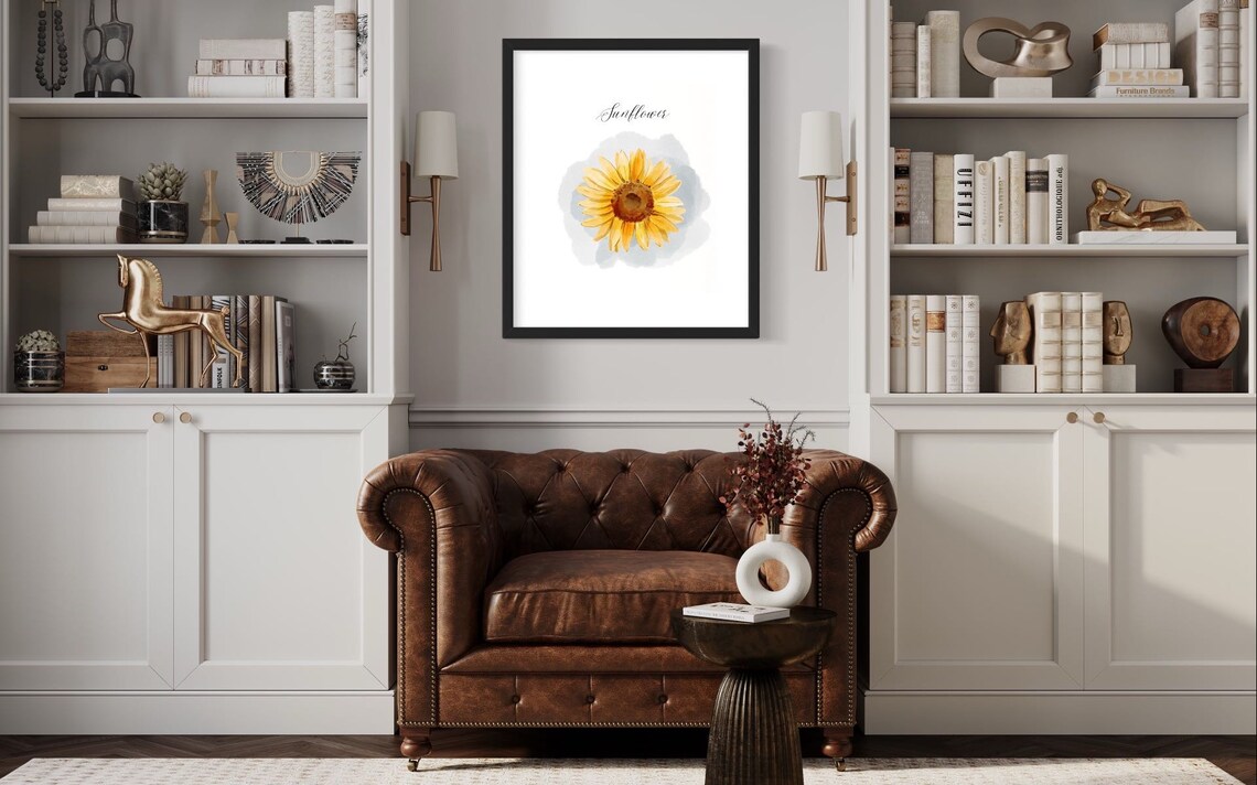 Golden Sunflower Watercolor Bloom Botanical Cheerful Floral Art Poster - Image 2