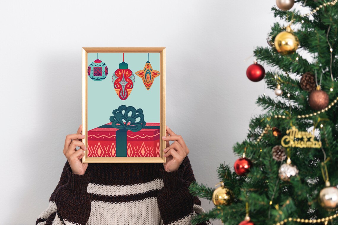 Colorful Christmas Gift Box Ornaments Festive Holiday Wall Poster - Image 3