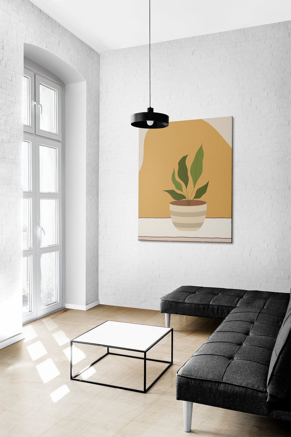 Boho Potted Plant Mustard Arch Earth Tones Botanical Wall Poster - Image 3